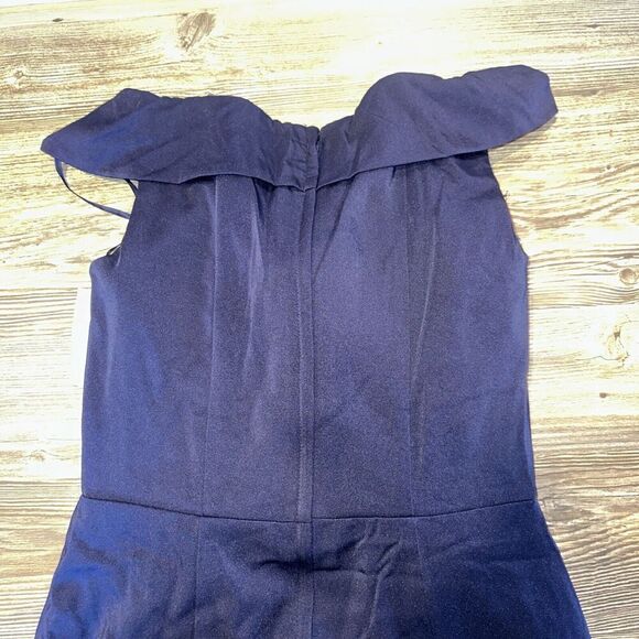 La Femme Navy Blue Off the Shoulder Ruched Lace Trumpet Gown Size 10. $438. 15 - Picture 3 of 9